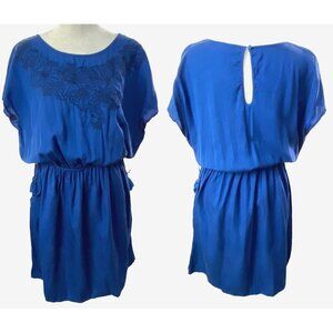 ARIAT Women Mini Dress Cinch Waist Short Sleeve Sz M Blue Cowgirl Western 46-20